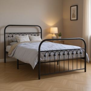 <b>Black</b> Steel Rectangular Bed <b>Frame</b> Full Size Durable Metal Bedroom Furniture Industrial Design - Product Image 2