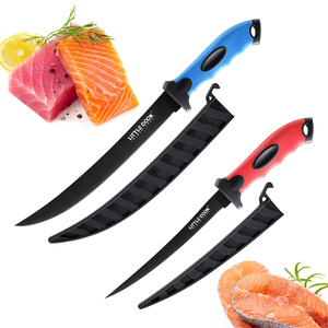 Coltello da pesca con filetto in acciaio inossidabile da 2 pezzi per tagliare la carne, guaina per coltello inclusa (9 pollici e 7 pollici) - Product Image 1