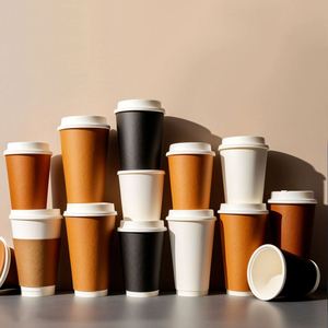 Gobelets à café en papier à double paroi écologiques, jetables, pour boissons chaudes, avec couvercles, pour vin et autres boissons, vente en gros d'usine, faible MOQ - Product Image 1