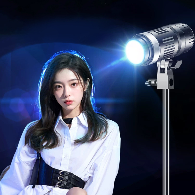 50W COB LED Video Light with 360 Angle Zoom Beam Adjustment Remote Control 110-245V AC Anti-Glare Focus for Night Photography