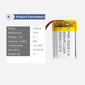 סוללות ליתיום פולימר נטענות קטנות בעלות מחזור עמוק 102028 102030 <span class=keywords><strong>3.7V</strong></span> 600mAh לאחסון - Product Image 2