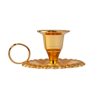 Porte-bougie conique HT Gold, chandelier en alliage de zinc avec poignée, base en forme de pétale vintage pour la décoration de mariage et de la maison, articles orthodoxes
