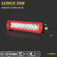 Barre lumineuse LED ultra-mince à une seule rangée Red Owllights 12V 24V 12 pouces 50W pour Patriot Wagoneer Truck Tractor ATV