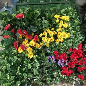 Painel artificial para decoração, decoração de jardim ao ar livre, uv, protegido, falso, plástico, flores de grama, assados, parede de plantas verdes para decoração
