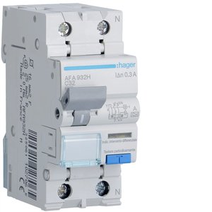 Hager Afa932h Rcbo 1p+N 32A Tipo A 300mA Curva C per Protezione Elettrica - Product Image 1