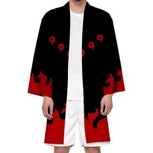 Costume da Palcoscenico Anime Giapponese, Kimono con Stampa Nuvole Rosse, Unisex, per <span class=keywords><strong>Cosplay</strong></span> - Product Image 3
