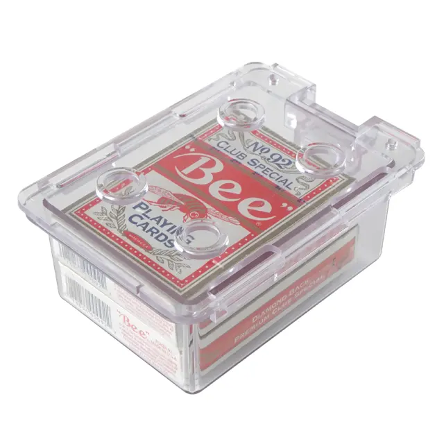 YH barato Promoción de acrílico transparente 2 cubiertas Poker tarjeta titular caja con tapa