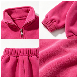 <span class=keywords><strong>Invernale</strong></span> per bambini in pile di cotone per bambini in tinta unita e calda Set da ragazza <span class=keywords><strong>abbigliamento</strong></span> due pezzi felpe con cappuccio felpa per bambini - Product Image 4