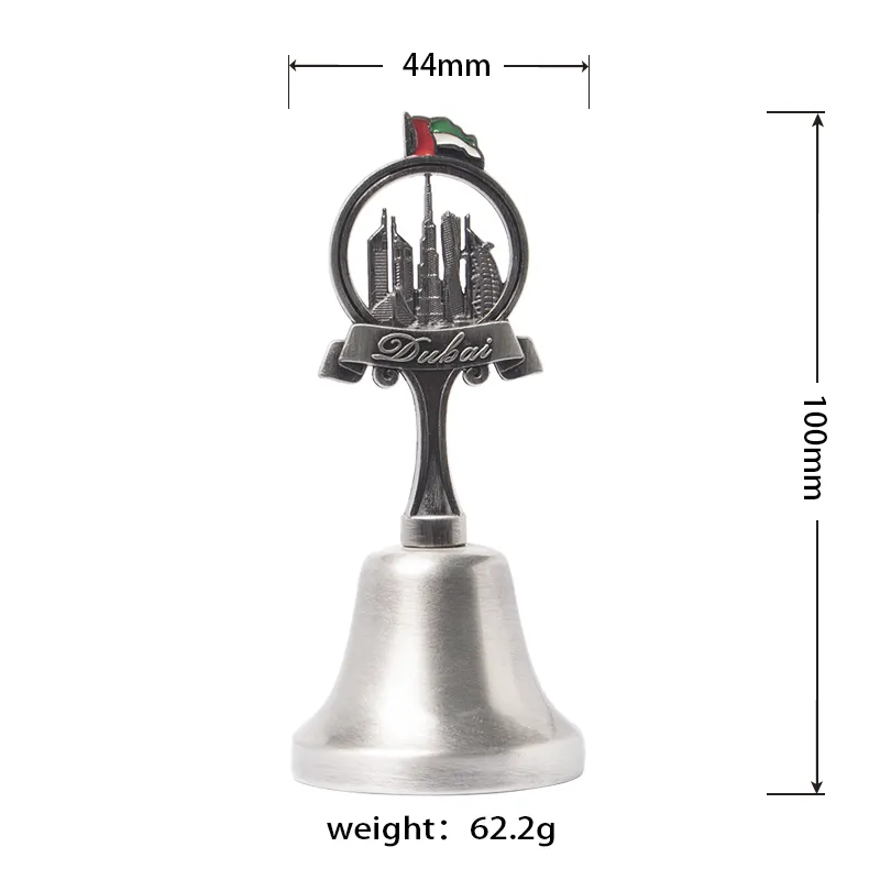 工場卸売カスタムロゴデザインアンティーク亜鉛合金金属3Dエンボスディナーベルお土産ドバイ