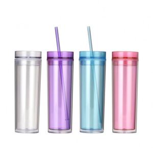 Gobelet élégant transparent en acrylique de 16 oz à double paroi avec couvercle et paille pour boissons à emporter et livraison - Product Image 6