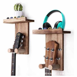 Solid Wood Guitar Rack Wall Mounted Ukulele Folk Guitar Display <b>Shelf</b> With <b>Hook</b> Durable Musical Instrument Stand - Product Image 1