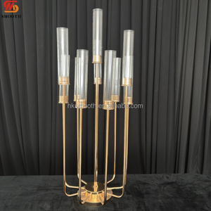 Grand chandelier doré à 9 bras en acrylique transparent, bougeoir en cristal, centre de table de mariage - Product Image 1