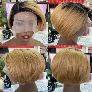 วิกผมแท้ 100% แบบโปร่งใสสำหรับติดตั้งด้านหน้าแบบลูกไม้ สำหรับ<span class=keywords><strong>ผู้หญิง</strong></span> ตัดผมบ๊อบสั้น  แบบถอนขนมาแล้ว <span class=keywords><strong>ผม</strong></span>บราซิล ความหนาแน่น 200% - Product Image 5