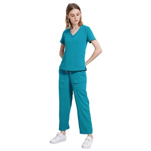 Women's Scrub Set V-Neck Top And Cargo Pants Moisture Wicking Split Uniform Hospital Wear Red Size S XXL - Product Image 3