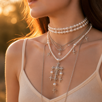 Collier pendentif croix gothique, collier ras du cou à franges multicouches pour femmes, style grunge audacieux