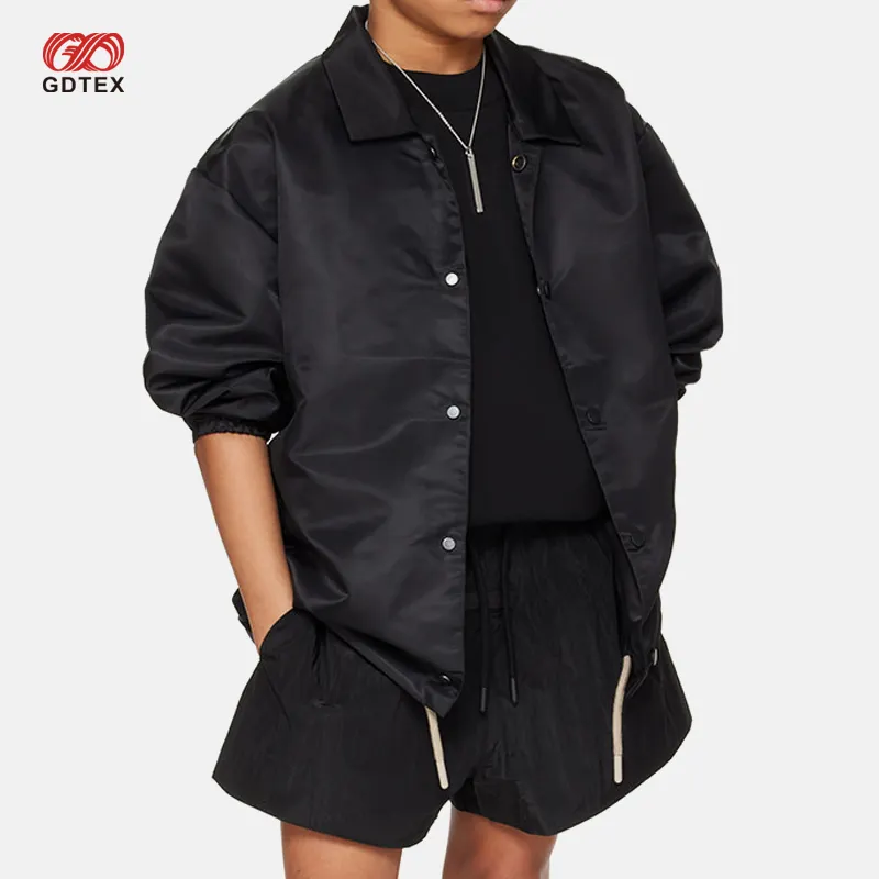 GDTEX Custom 100% Nylon Vintage Kid Boy Jacket Col ouvert Fermeture à boutons Noir Bouton Couture Poche Veste unisexe pour enfants