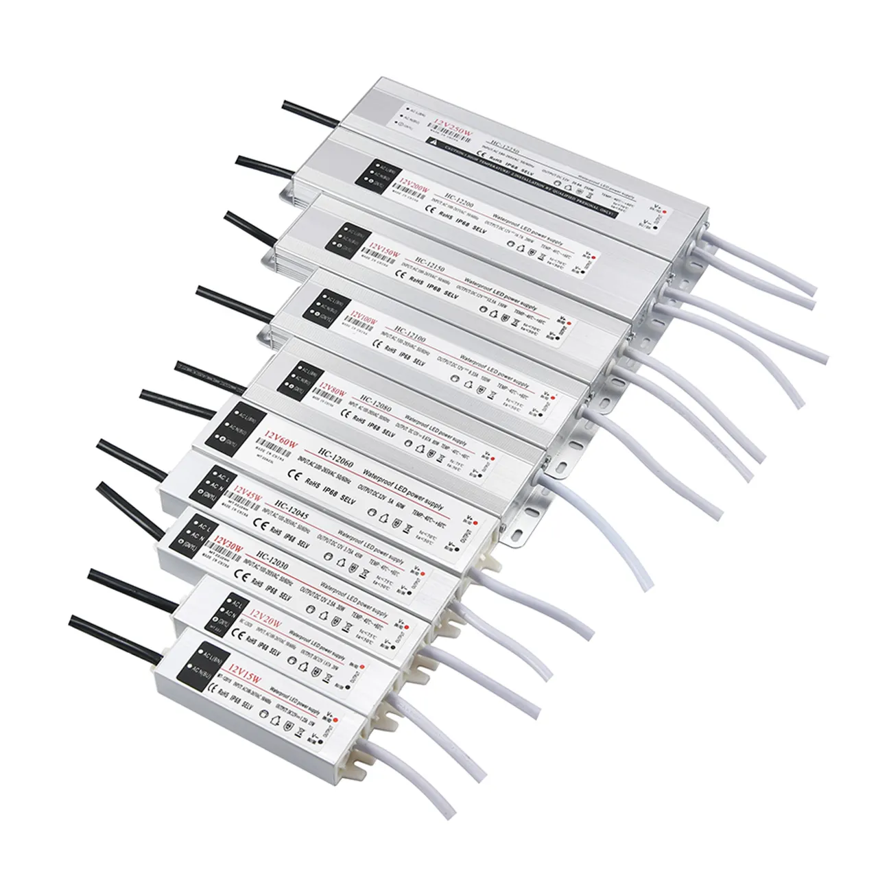 AC100V-260V à DC 12V 24V pilote d'éclairage 60W 100W 200W IP67 étanche transformateur d'alimentation à découpage pour bande LED