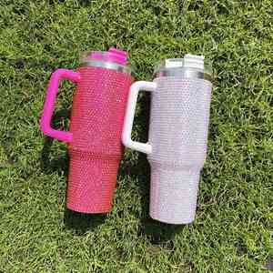 <b>Hot</b> Sale 40oz Beer Rhinestone Tumbler With Handle and Straw Vacuum 40 oz Reusable Bling Travel Mug - Product Image 2