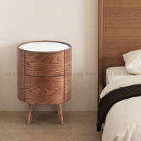 Nordique Moderne En Bois Baril Table De Chevet Marbre Top Chambre Table De Nuit Armoire De Rangement pour Hôtel Appartement Maison Salle À Manger