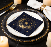 Serviettes de cocktail carrées en feuille d'or étoile et lune pour fête, écologiques, biodégradables, jetables