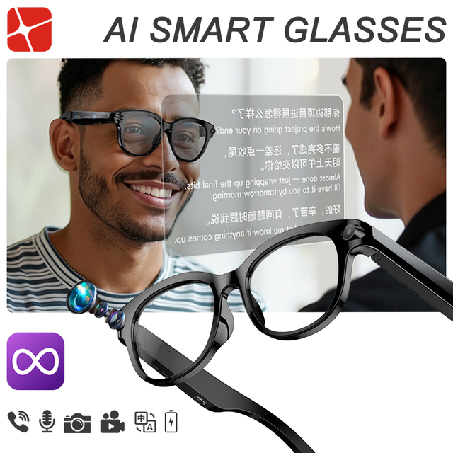 Ce Rohs Certified 8Mp Ai Smart Glasses 30+ Languages Real-Time Translator Hands-Free Call Video Recording Glasses