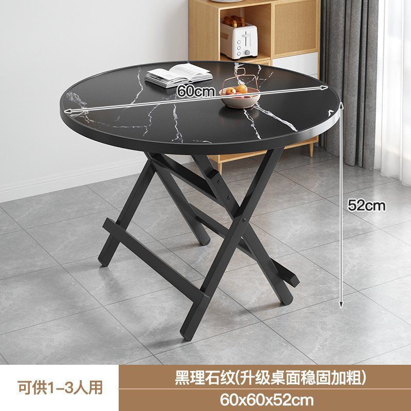 Table ronde pliante à bords E, 606052, couleur marbre noir.