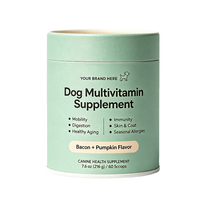 Complément vitaminique pour animaux de compagnie, soin des articulations, de l'intestin, de l'immunité et de la peau avec des ingrédients actifs : glucosamine, chondroïtine, oméga 3 en poudre