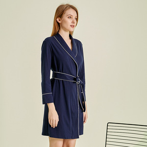 Listo para enviar Ropa <span class=keywords><strong>de</strong></span> dormir para mujer Pijamas <span class=keywords><strong>de</strong></span> algodón súper suave <span class=keywords><strong>Bata</strong></span> sólida Albornoz Hasta la rodilla-para verano Otoño Primavera - Product Image 4