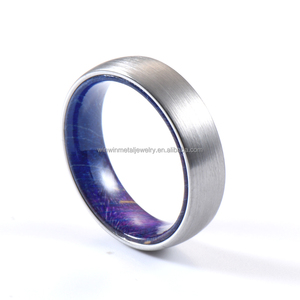 Mavi Mor Kutu Şeklinde Elder Ahşap Kakmalı Yüzük 6mm Fırçalanmış Gümüş Tungsten Karbür Alyans Trend Erkek Nişan Yıldönümü Yüzüğü - Product Image 4