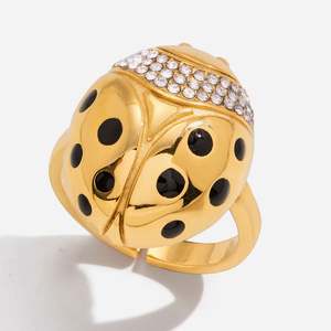 Bague <span class=keywords><strong>vintage</strong></span> en pierres précieuses, zircon, <span class=keywords><strong>coccinelle</strong></span>, plaqué or PVD, bijoux étanches en acier inoxydable, <span class=keywords><strong>accessoires</strong></span> Y1479 - Product Image 1