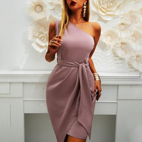 Robe Décontractée d'Été Élégante et Abordable pour Femme, Logo Personnalisé, Unie, Grande Taille, Robe de Soirée Bodycon à Une Épaule pour Femmes