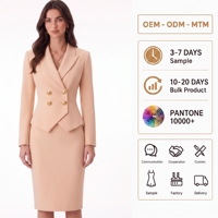 Ensembles de costumes pour femmes rose poudré pêche, blazer ajusté à double boutonnage et revers crantés, jupe crayon mi-longue, deux pièces, pour le bureau et les affaires, sur mesure