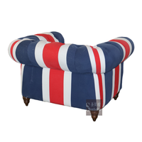 OEM ODM Traditionelles Vintage-Denim-Sofa-Set Wohnzimmermöbel England-Flagge Union Jack Chesterfield-Sofa 2-Sitzer mit Schwammfüllung
