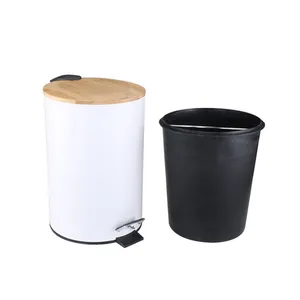 Lata de lixo com Tampa De Bambu 3L Passo-em Contentor De Lixo lata de Lixo para Cozinha casa de Banho Quarto Branco