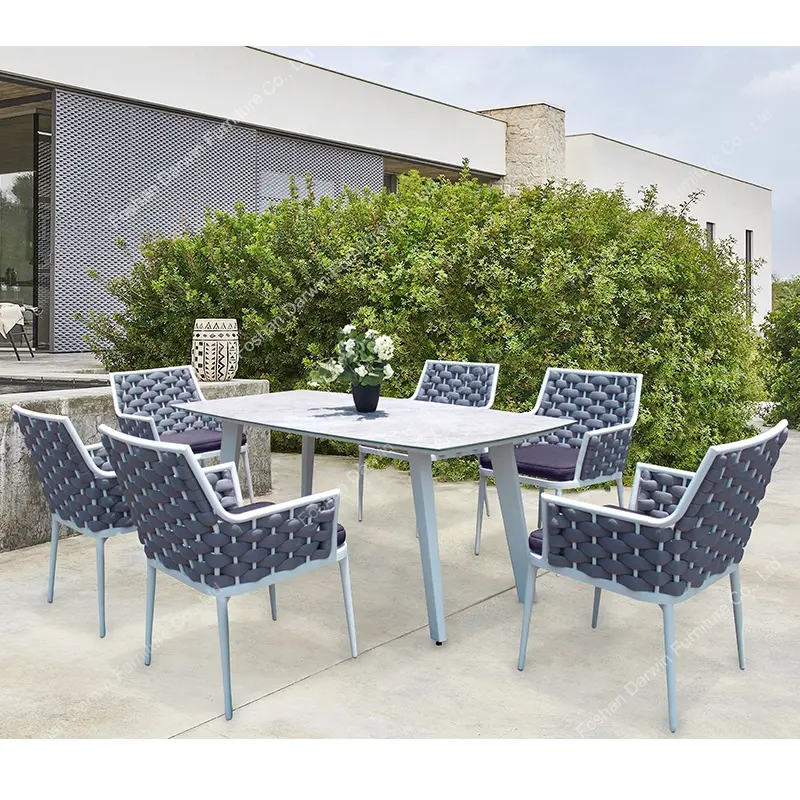 Mesa de comedor y silla de mimbre para jardín, muebles de exterior de lujo, conjunto de comedor