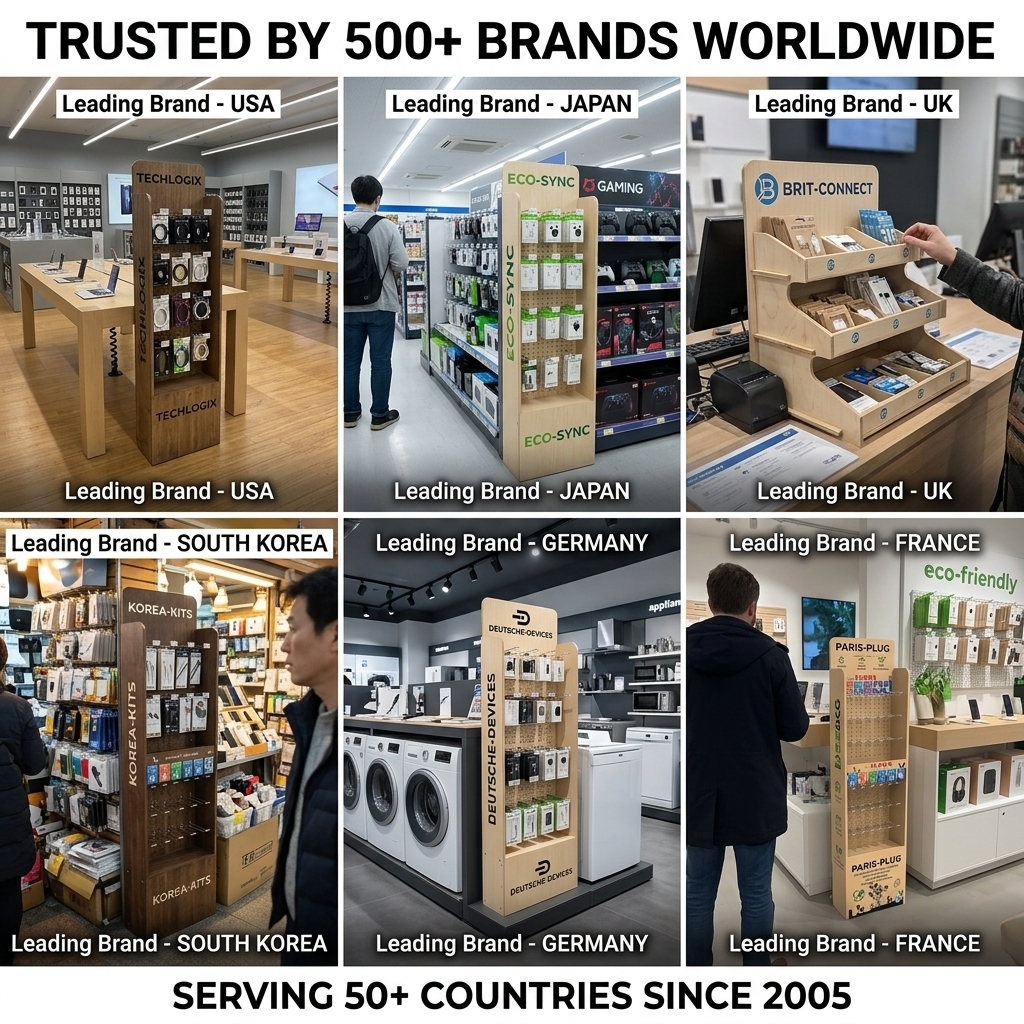 Custom Wooden Pegboard Display Stand Floor Hook Rack for Mobile Phone Accessories Cables Chargers Retail Store POS Display OEM — view 6