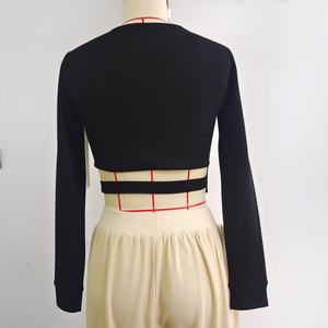 Ropa de mujer personalizada de alta calidad, corsé cómodo con mangas largas, Top corto de punto a la moda, <span class=keywords><strong>camiseta</strong></span> de estilo informal - Product Image 3