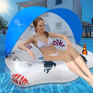 Flotteur de piscine gonflable avec auvent, grandes chaises flottantes de piscine avec porte-gobelets et accoudoir, flotteurs d'eau pour salon de piscine pour adultes