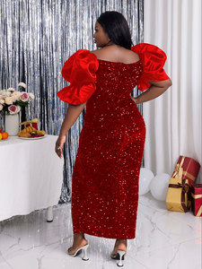 Abito da sera da donna con Maxi paillettes <span class=keywords><strong>rosse</strong></span> con spalle scoperte - Product Image 2