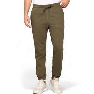 Pantalon de jogging pour hommes en gros, avec logo brodé personnalisé, revers côtelés, doublure polaire douce, 100% coton, teint uni, écologique - Product Image 1