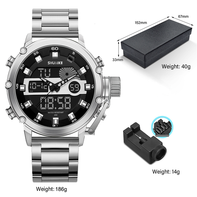 Top Luxury Men's Quartz Watches Stainless Steel Nylon Watches Dual Display Digital Quartz Watches Multifunctional Waterproof