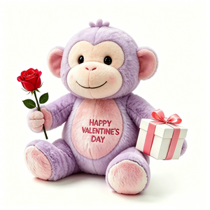 Peluche de mono personalizado con rosa, peluche de mono con caja de regalo, peluche de mono morado suave, lindo juguete de mono - Product Image 1