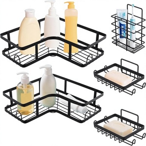 Hot Sale Double Tier Multi-functional Iron <b>Corner</b> <b>Shelf</b> Drilling Adhesive Wall Mounted Bathroom Triangle Storage Rack Organizer - Product Image 1