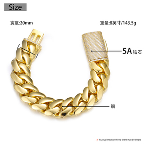 Vòng tay kiểu Cuba mạ vàng 18k chất liệu đồng, zircon bán buôn dành cho nam, phong cách Hip Hop, unisex - Product Image 6