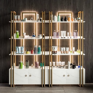 Offre Spéciale présentoirs pour cosmétiques présentoir cosmétique doré <span class=keywords><strong>comptoir</strong></span> avec lumière magasin maquillage présentoirs - Product Image 3
