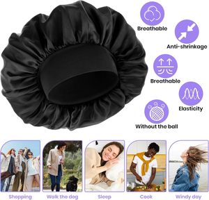 Bonnet de douche en satin à large bande élastique, 1 couche, forme chapeau, couleurs unies, pour femmes, faible MOQ, luxe, écologique, pour le sommeil et les soins capillaires - Product Image 3