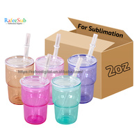 Verres à liqueur miniatures de 2oz ou mini taille de 3oz gobelet en verre à sublimation transparent de couleur gelée avec couvercle en plastique et paille