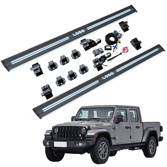 Easy Install Aluminum Running Board Automatic Electric Power Side Step Dual Lights for Jeep Gladiator JT Pickup Truck 2022+