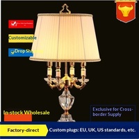 Lampe de table de luxe de style européen moderne Bao Hui Ming Zhu, abat-jour en tissu, commande par bouton, utilisation hôtelière, grande taille, vente en gros par pièce