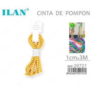 Nastro con Pompon ILAN 1Cm X 3M Giallo per Decorazioni Artigianali - Product Image 1